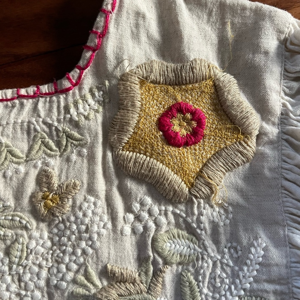 Free people Boho Embroidered Ivory Peasant Blouse with Floral Accents - Picture 6 of 9